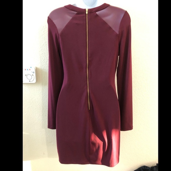 Express burgundy mesh top detail dress - Picture 2 of 4